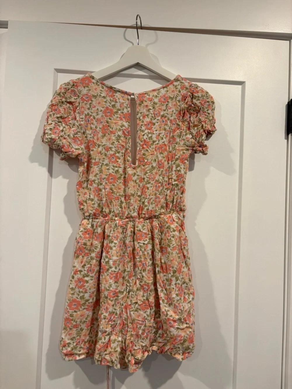 American Eagle Outfitters Coral and Cream Floral Wrap Mini Dress - Picture 2 of 3